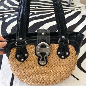 Michael Kors Black Patent and Straw Handbag